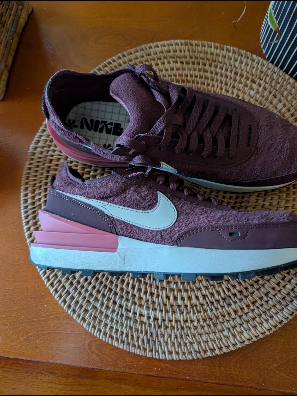 Nike Women's Maroon Pink Waffle-Style Sneaker